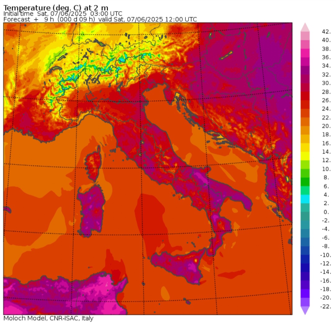 Temperature massime sabato 7 giugno