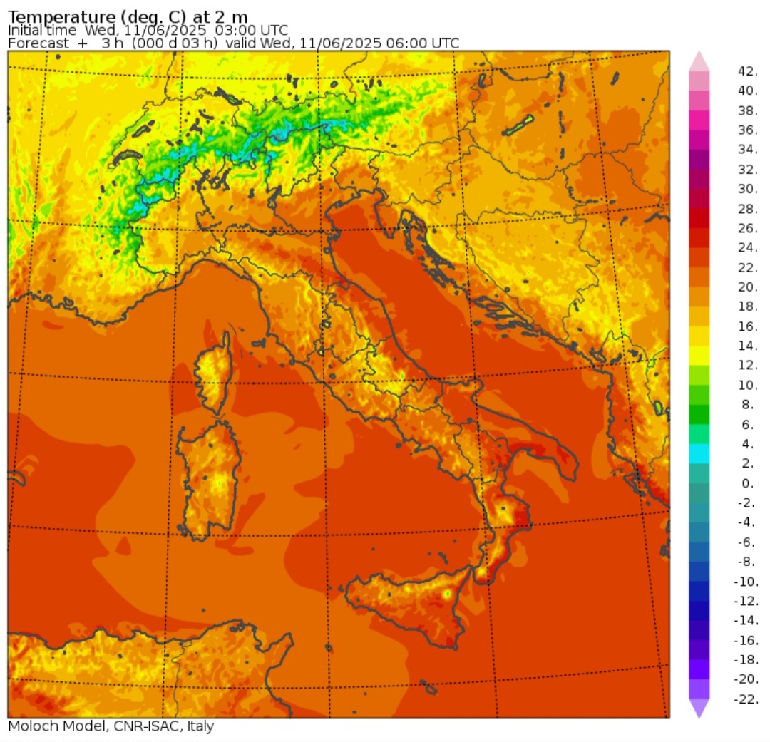 Temperature minime 11 giugno Italia
