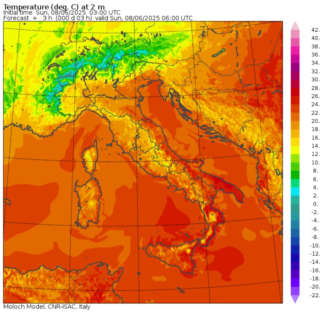 Temperature minime 8 giugno 2025