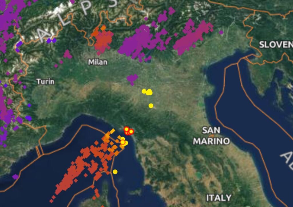 Temporali e fulmini nord Italia