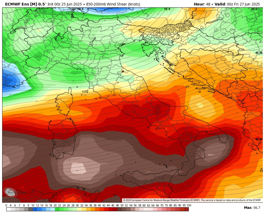 Venti 850 hPa 27 giugno