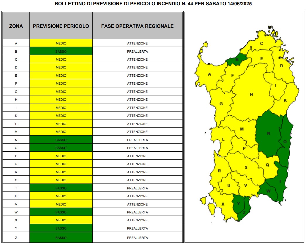 allerta incendi sardegna 14 giugno