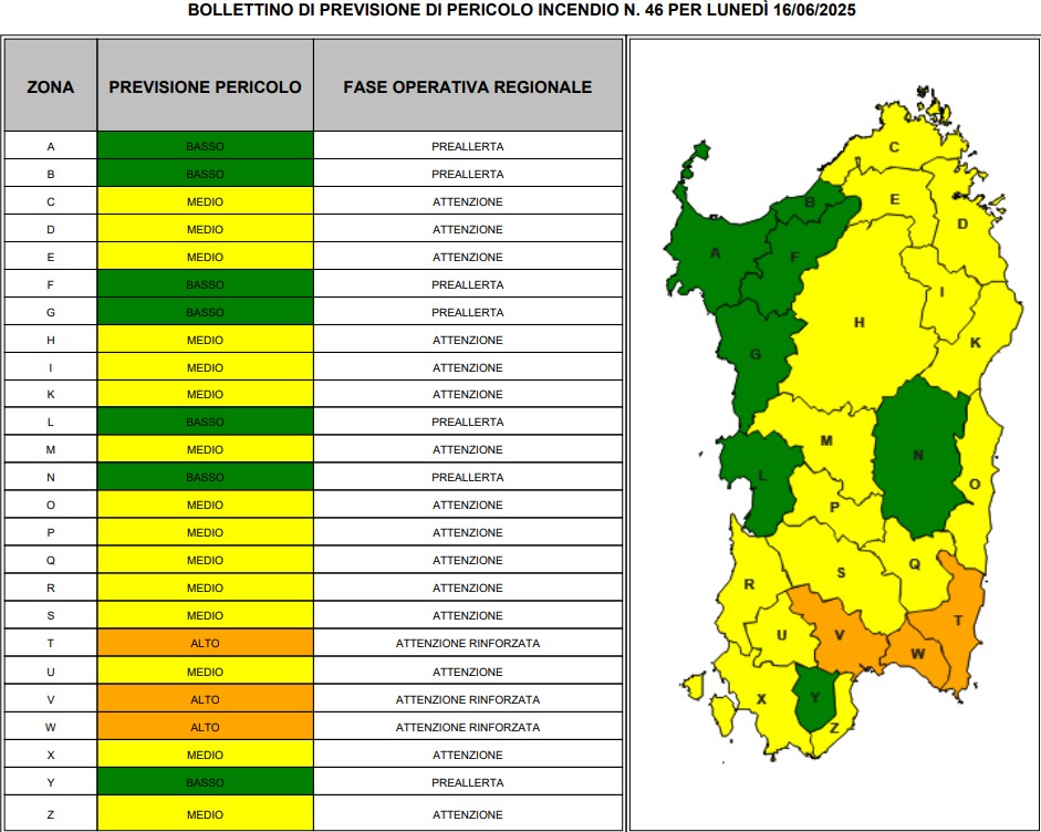 allerta incendi sardegna 16 giugno