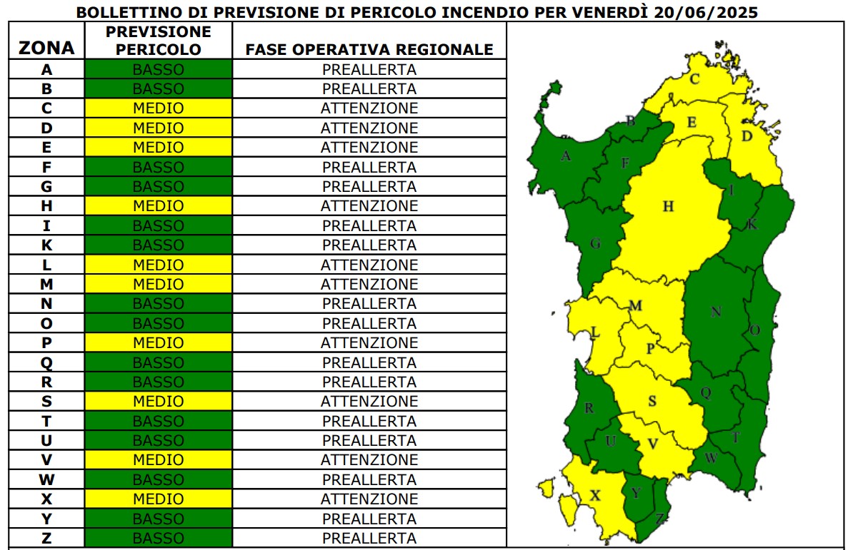 allerta incendi sardegna 20 giugno
