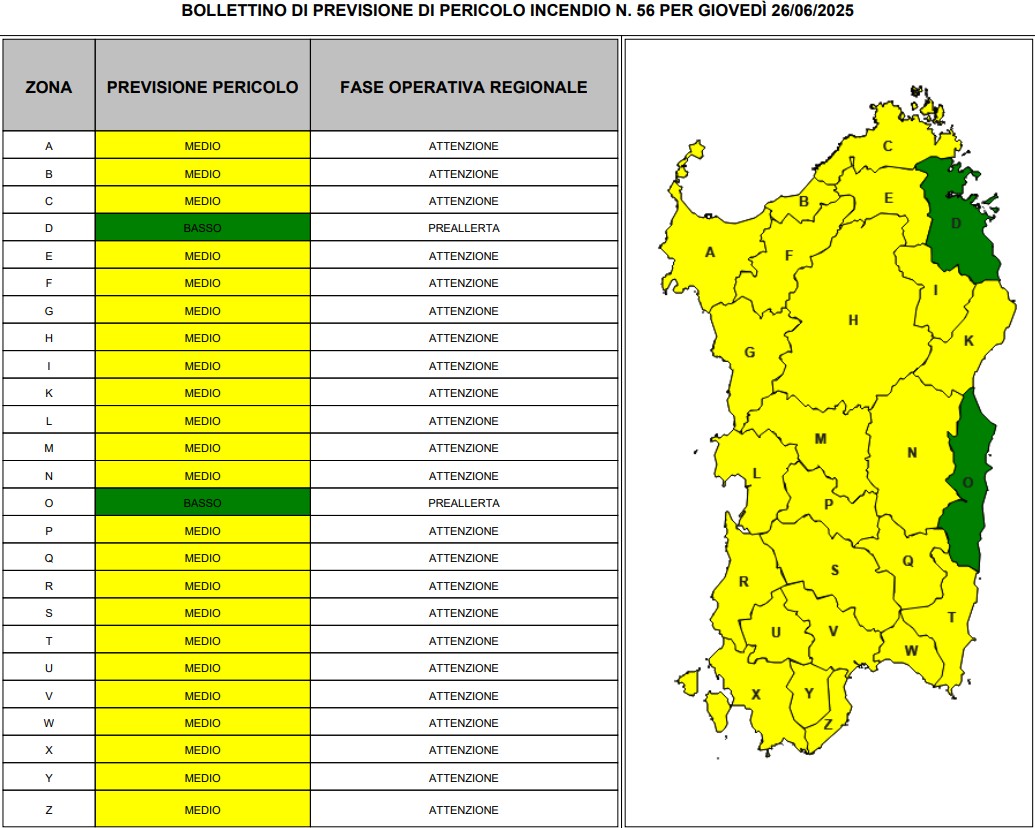 allerta incendi sardegna 26 giugno