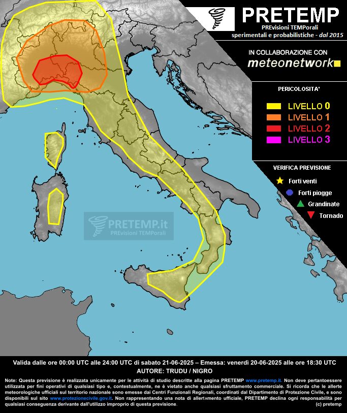 allerta meteo oggi sabato 21 giugno 2025