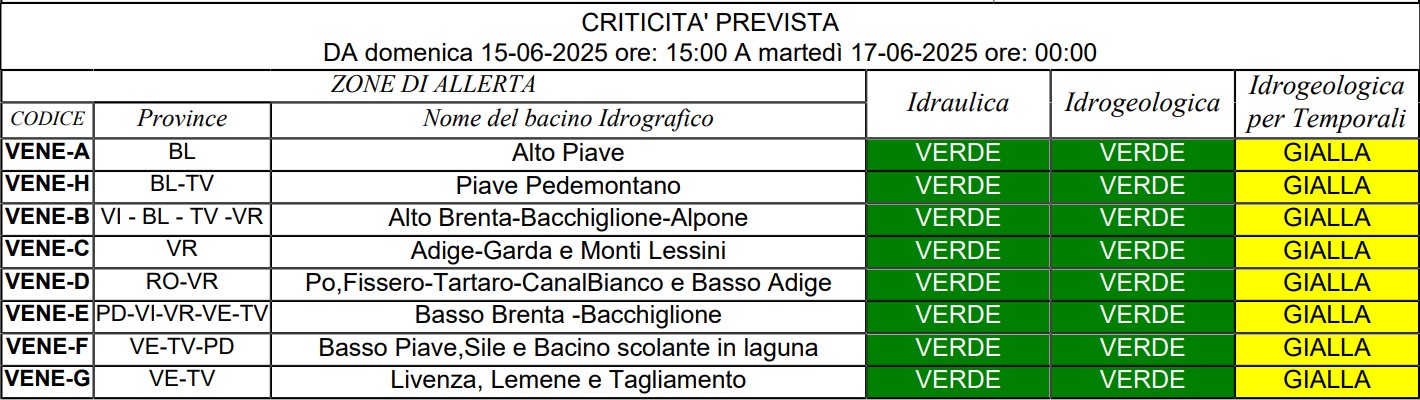 allerta meteo veneto 15-16 giugno