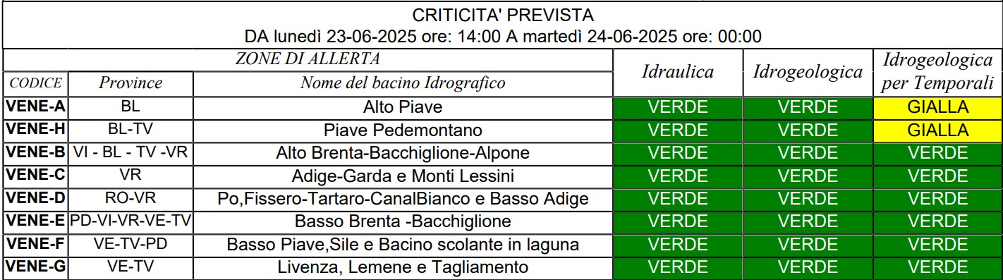 allerta meteo veneto 23 giugno