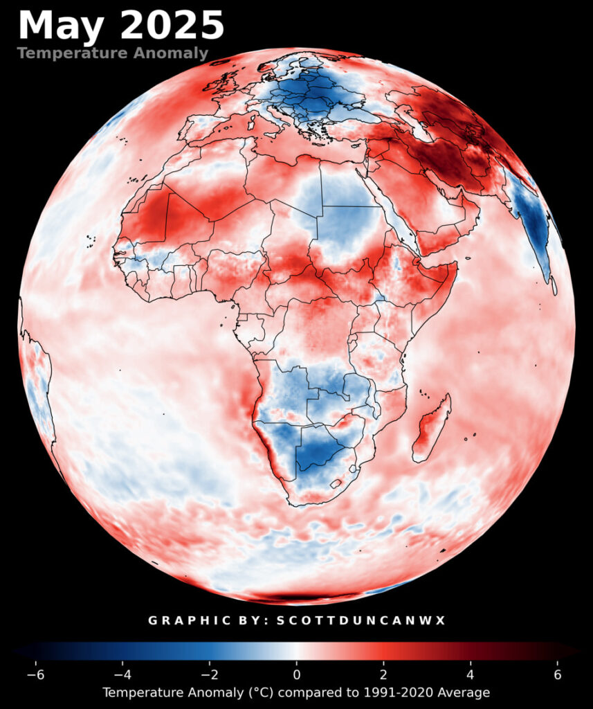 anomalia temperatura maggio 2025 africa