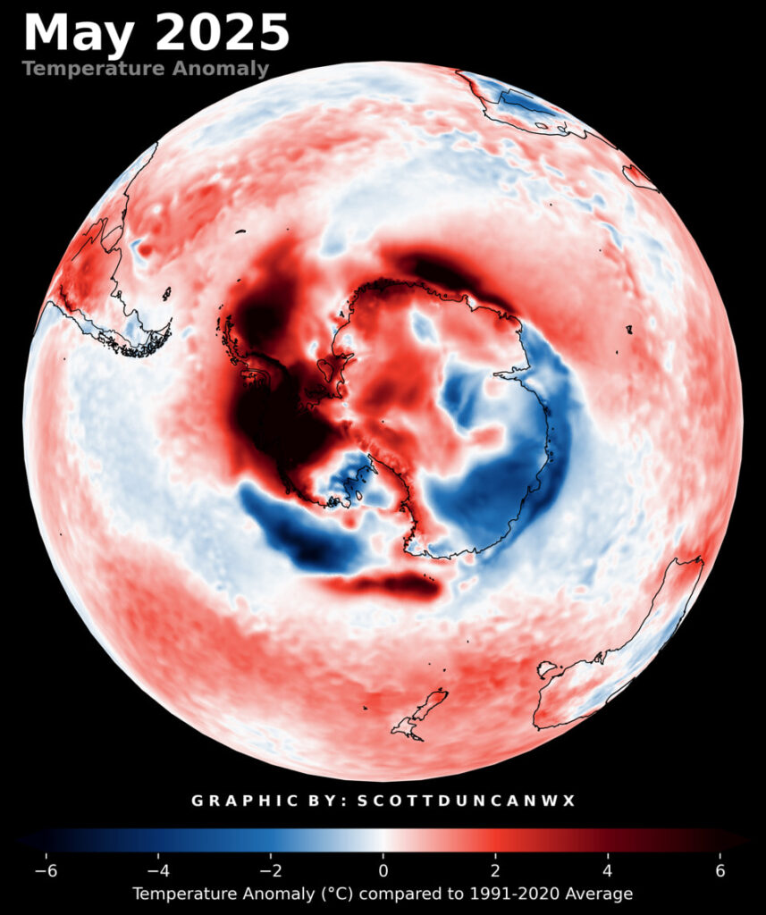 anomalia temperatura maggio 2025 antartide
