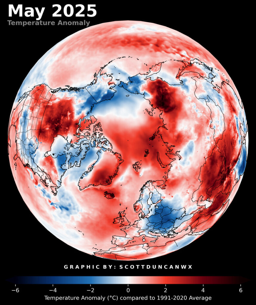 anomalia temperatura maggio 2025 artico
