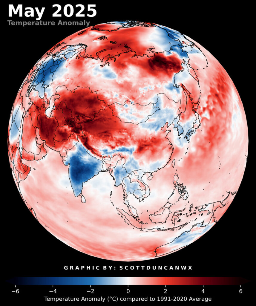 anomalia temperatura maggio 2025 asia