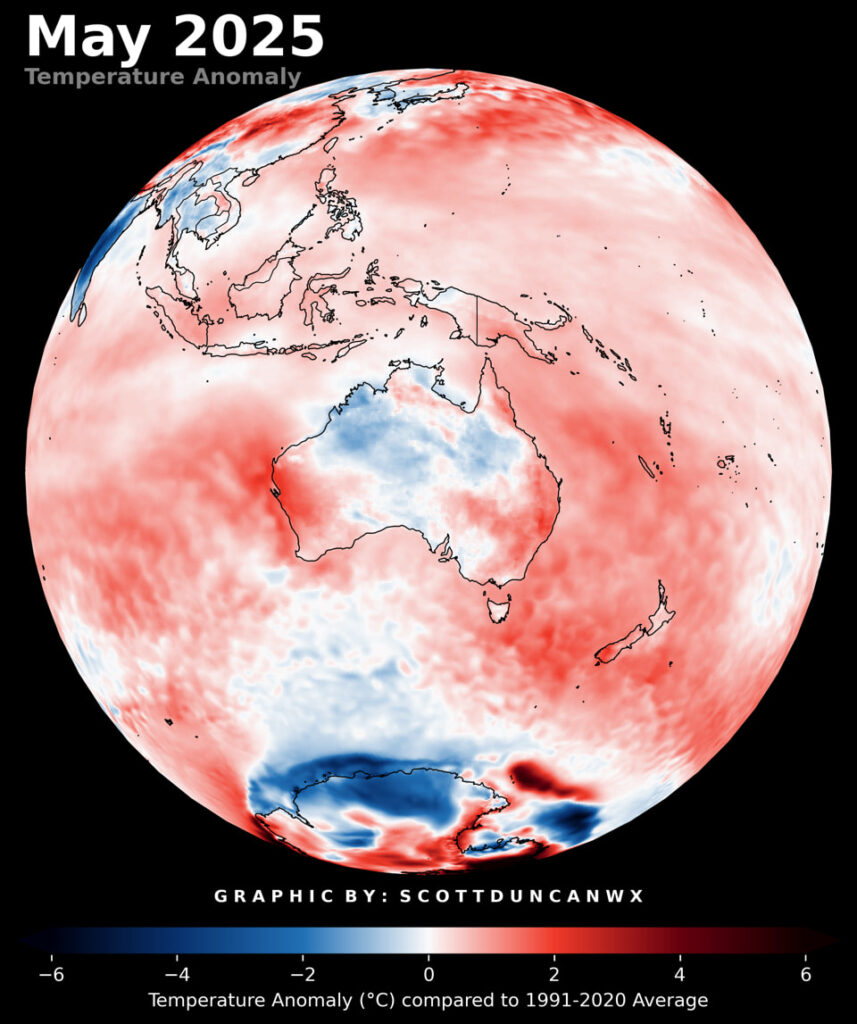 anomalia temperatura maggio 2025 australia