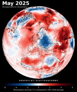 anomalia temperatura maggio 2025 europa
