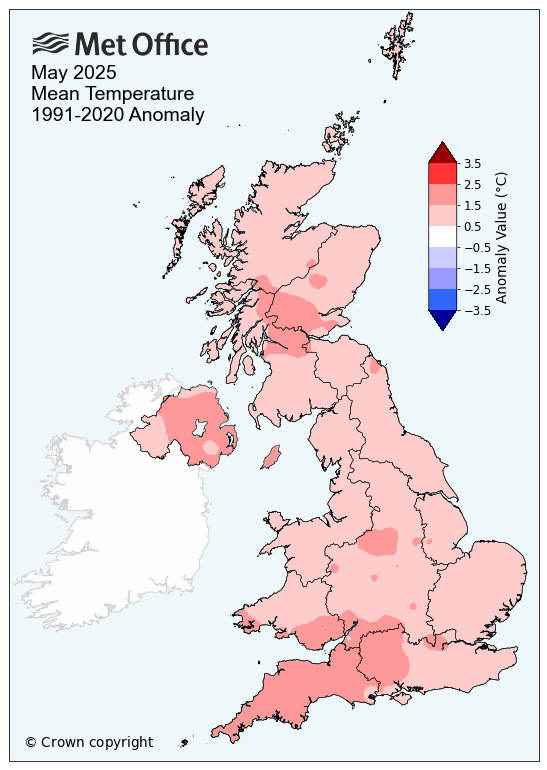 anomalia temperatura maggio 2025 regno unito