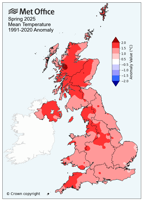 anomalia temperatura primavera 2025 regno unito