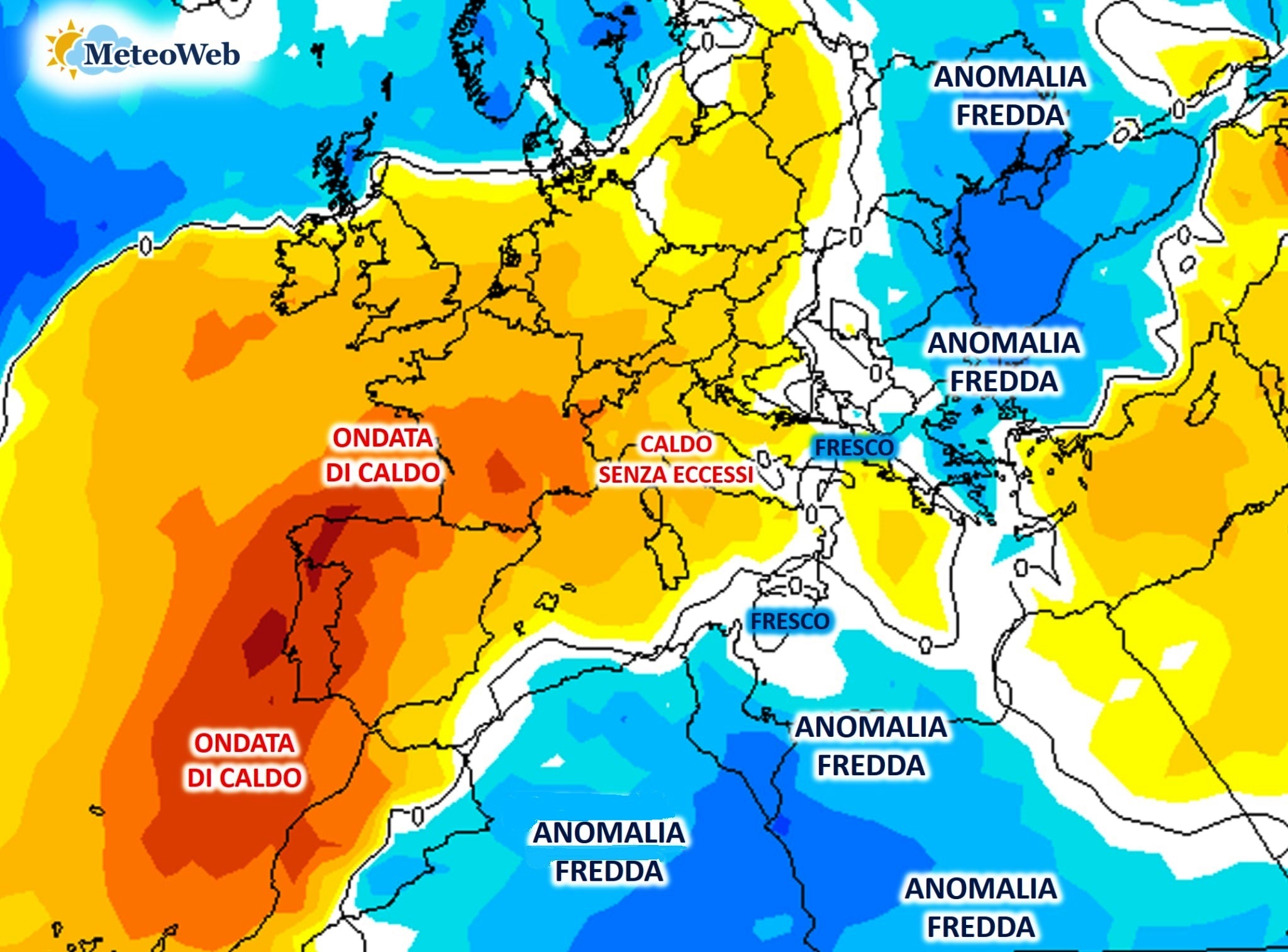 anomalie termiche italia domenica 29 giugno 2025