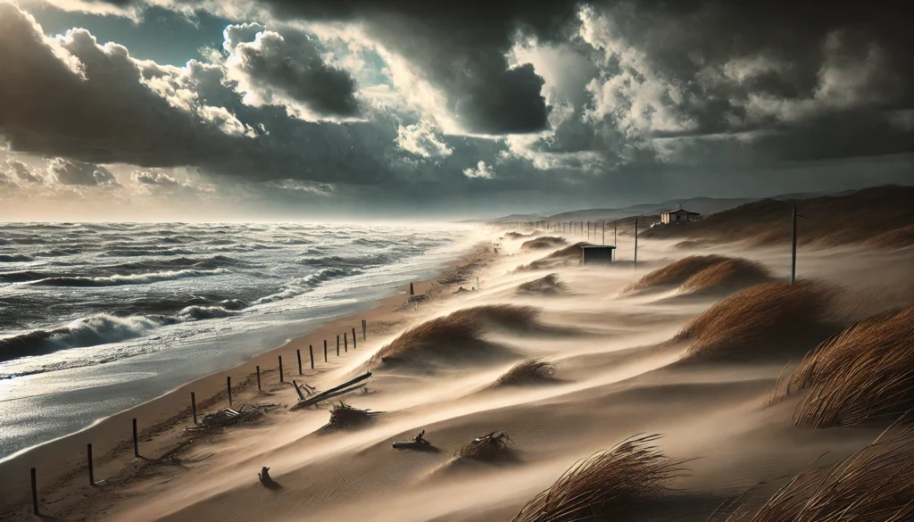 vento forte spiaggia mare