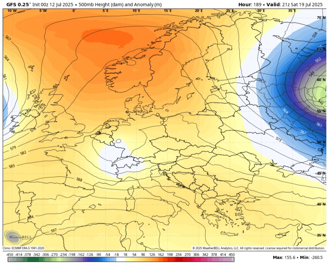 Anomalie geopotenziali 500 hpa 21 luglio