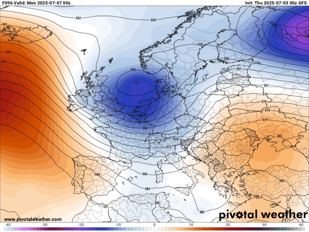 Anomalie geopotenziali 500 hPa 6 luglio