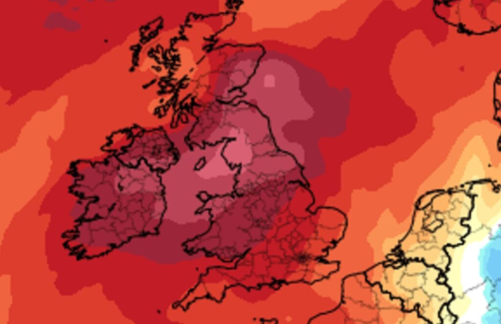 Anomalie temperature 850 hpa 11 luglio Regno Unito