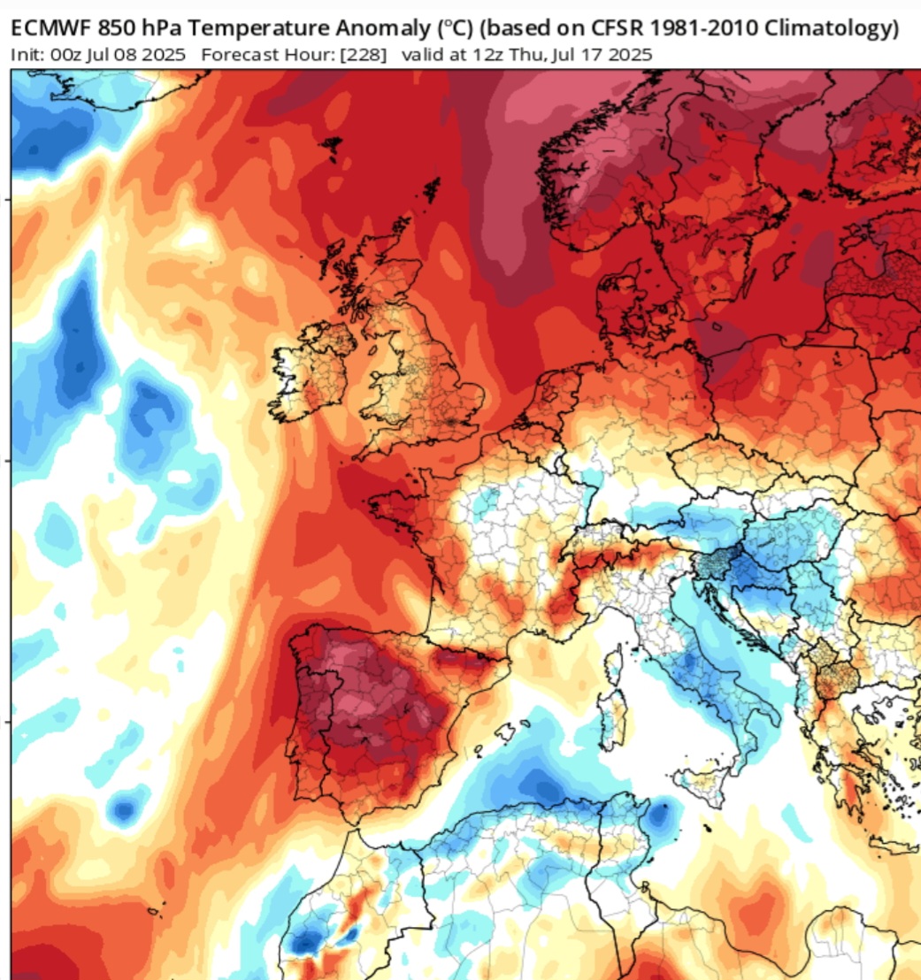 Anomalie termiche 850 hPa 18 luglio