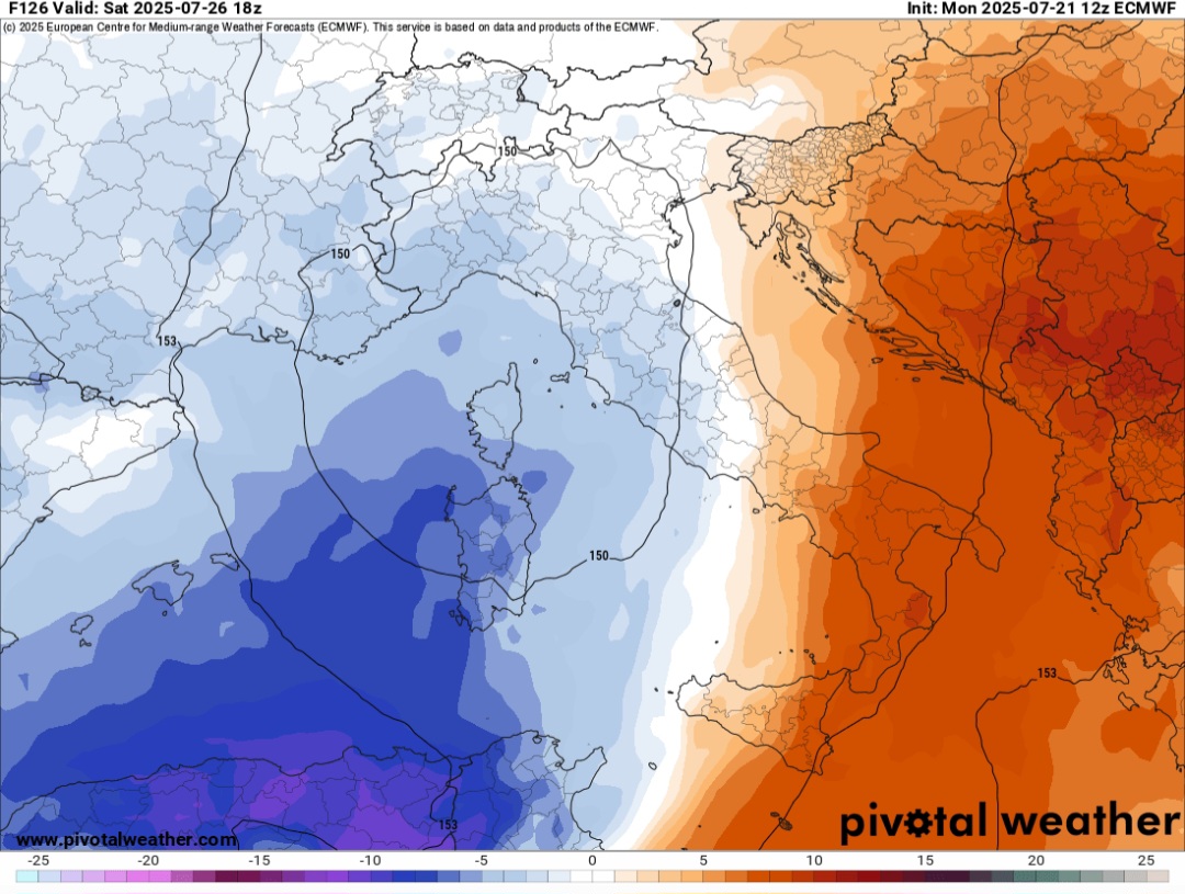 Anomalie temperature 850 hpa 27 luglio