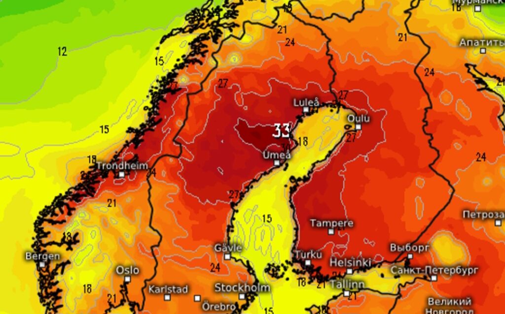 Caldo anomalo Scandinavia 14 luglio