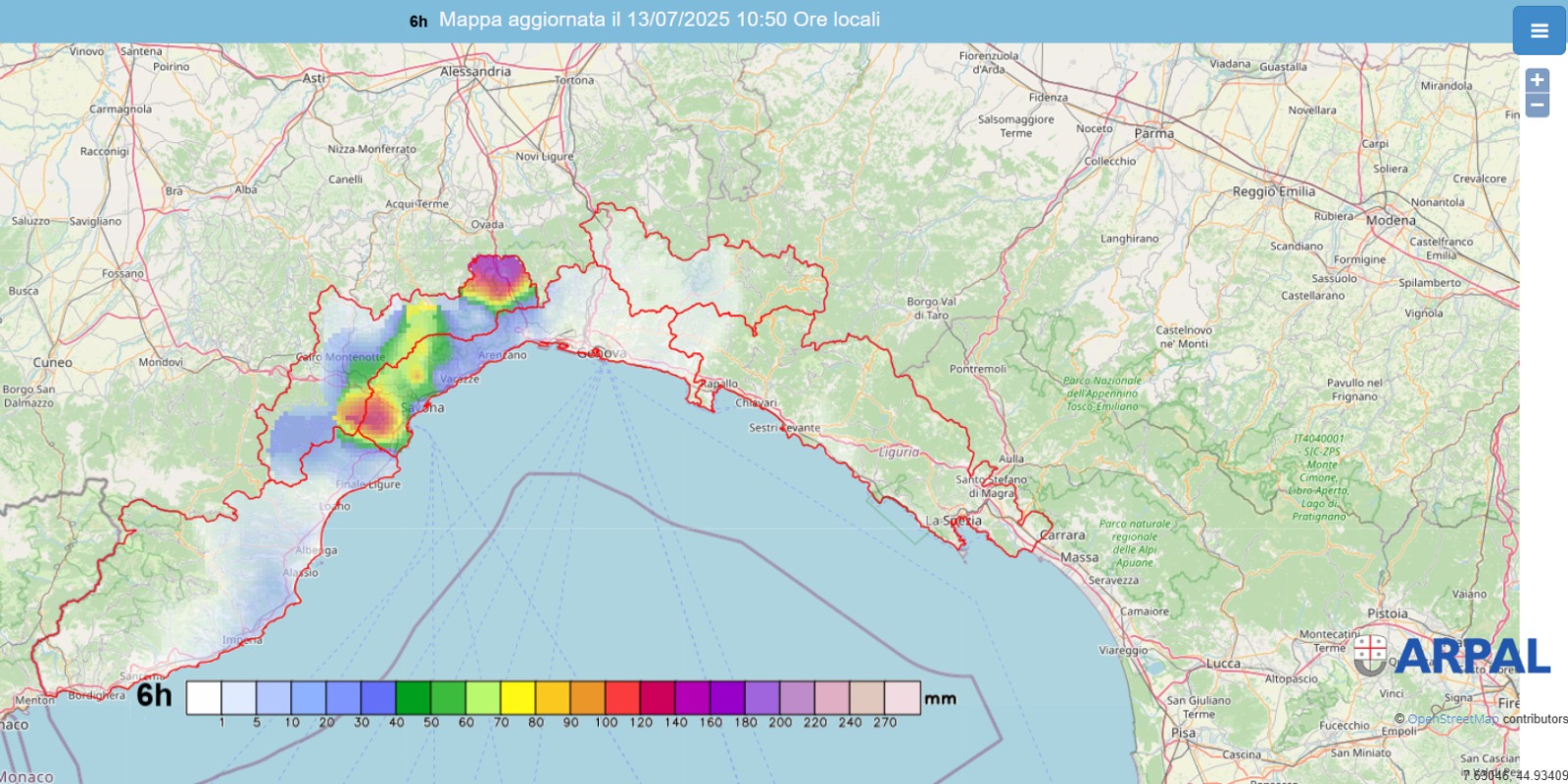 allerta meteo liguria Cartina piogge