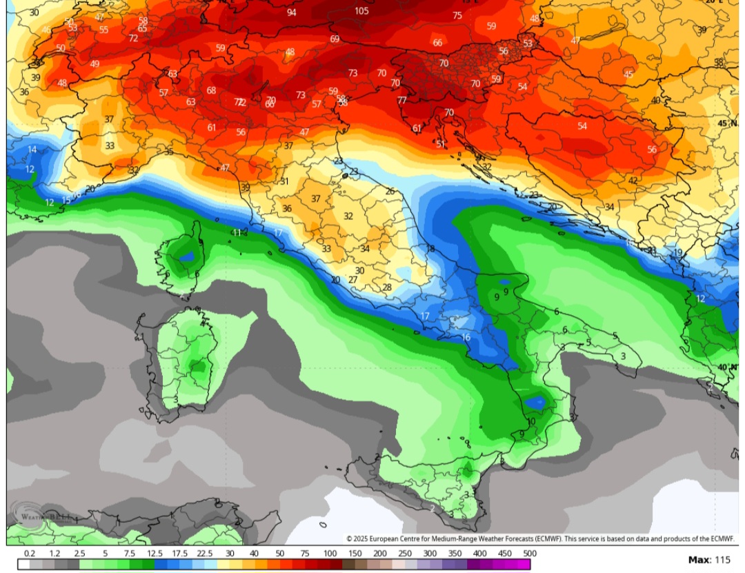 Cumulate precipitazioni prossima settimana