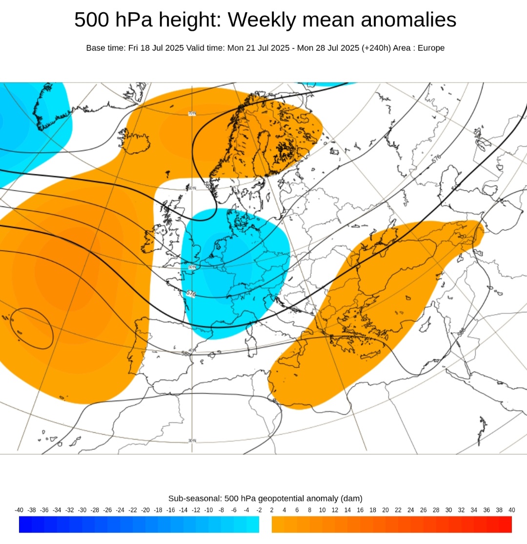 ECMWF anomalie 500 hPa 21-28 luglio