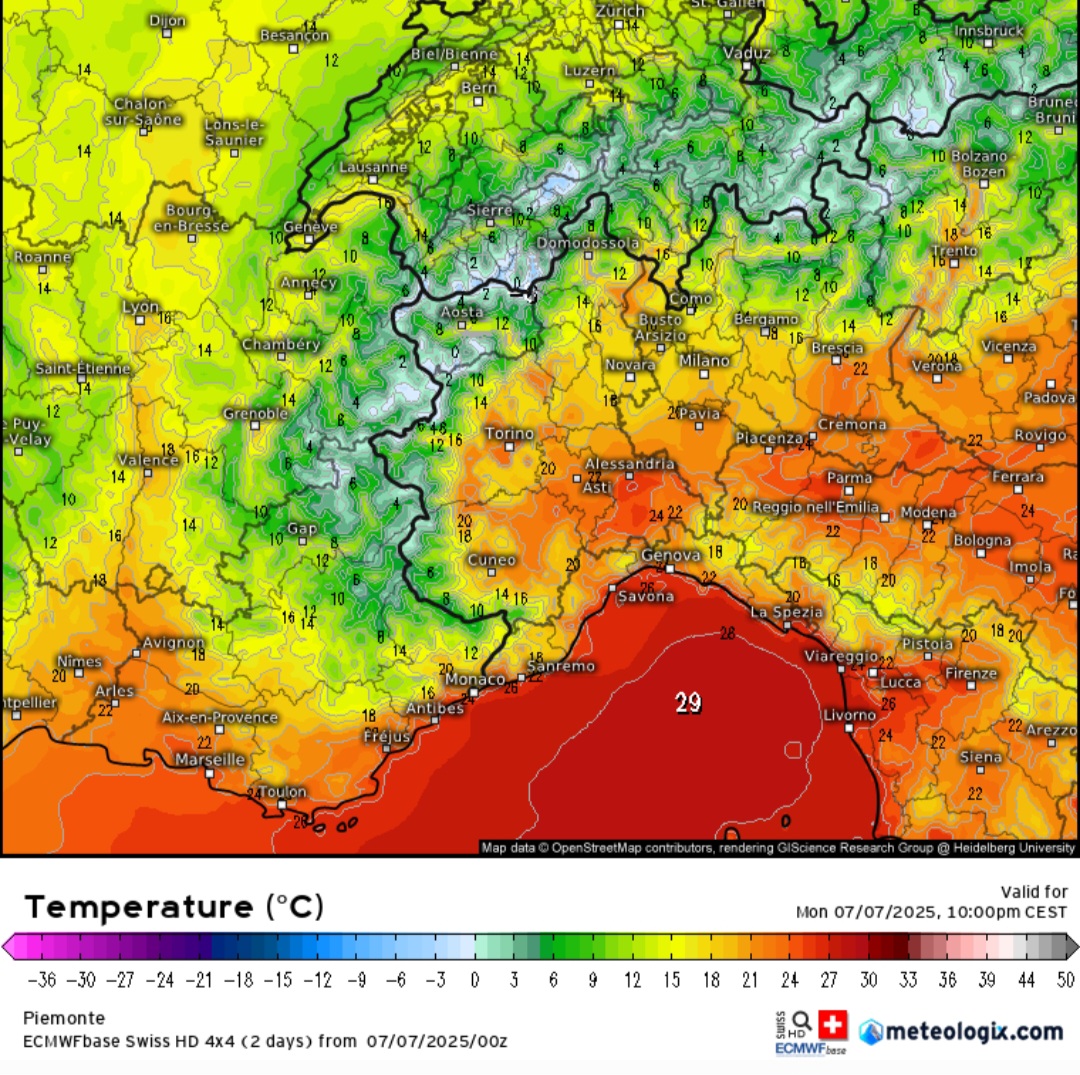 Foehn Piemonte temperature
