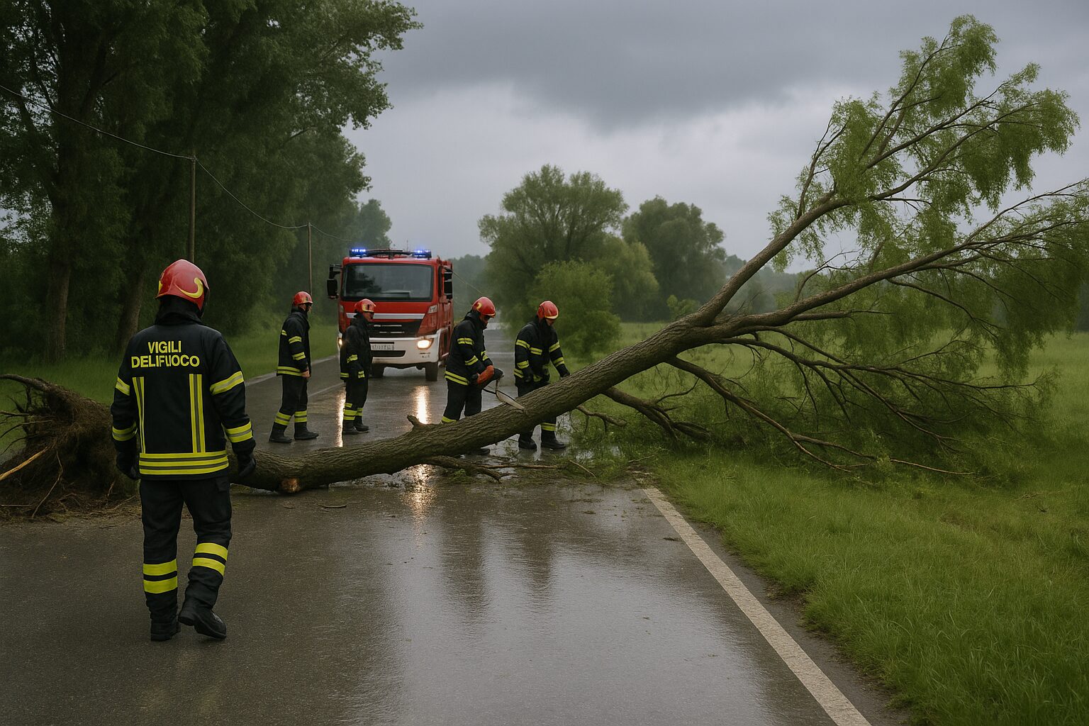 Maltempo Marche, oltre 30 interventi dei Vigili del Fuoco a Fermo: alberi caduti e messa in sicurezza
