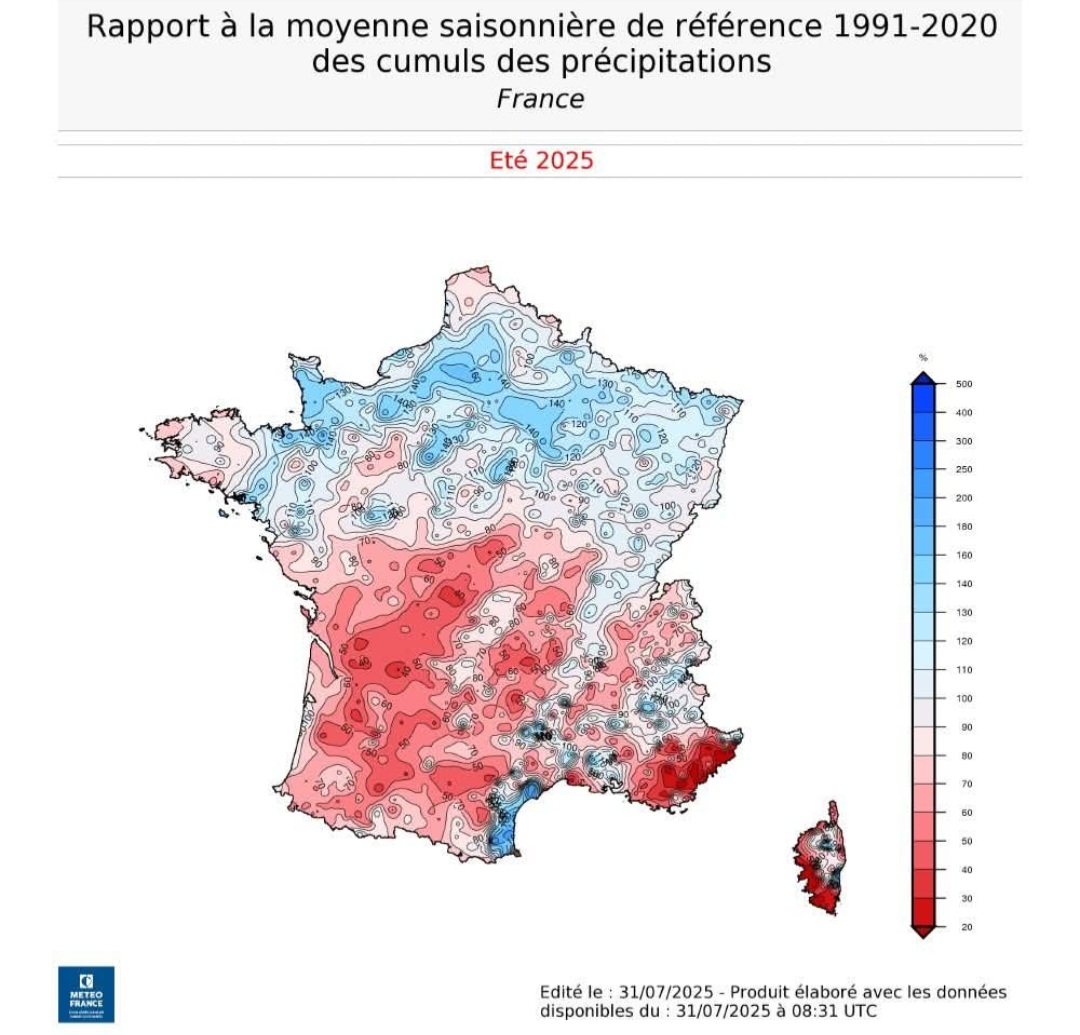 Piovosità Francia estate 2025