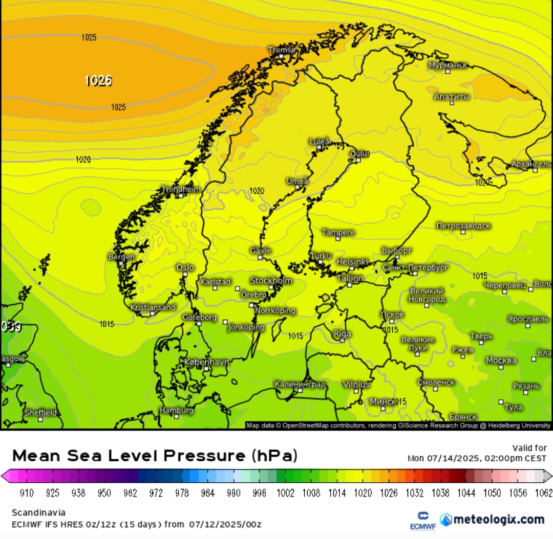 Pressione a livello del mare nord Europa