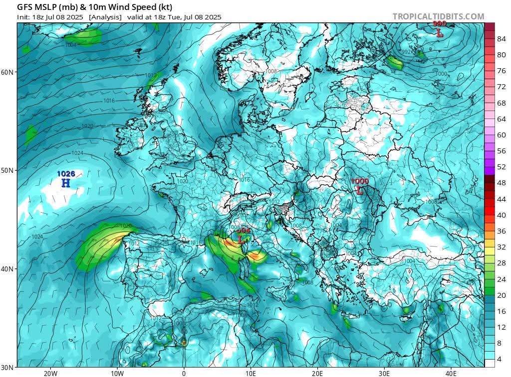 Raffreddamento Mediterraneo perturbazione