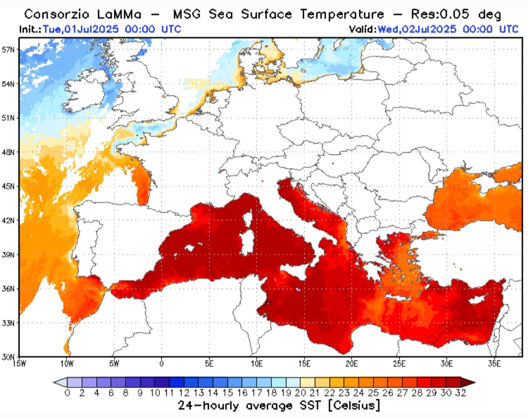 SST Mediterraneo 2 luglio