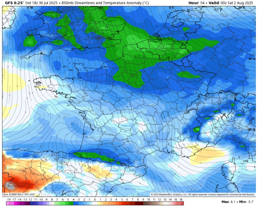 Francia temperature 850 hPa 2 agosto
