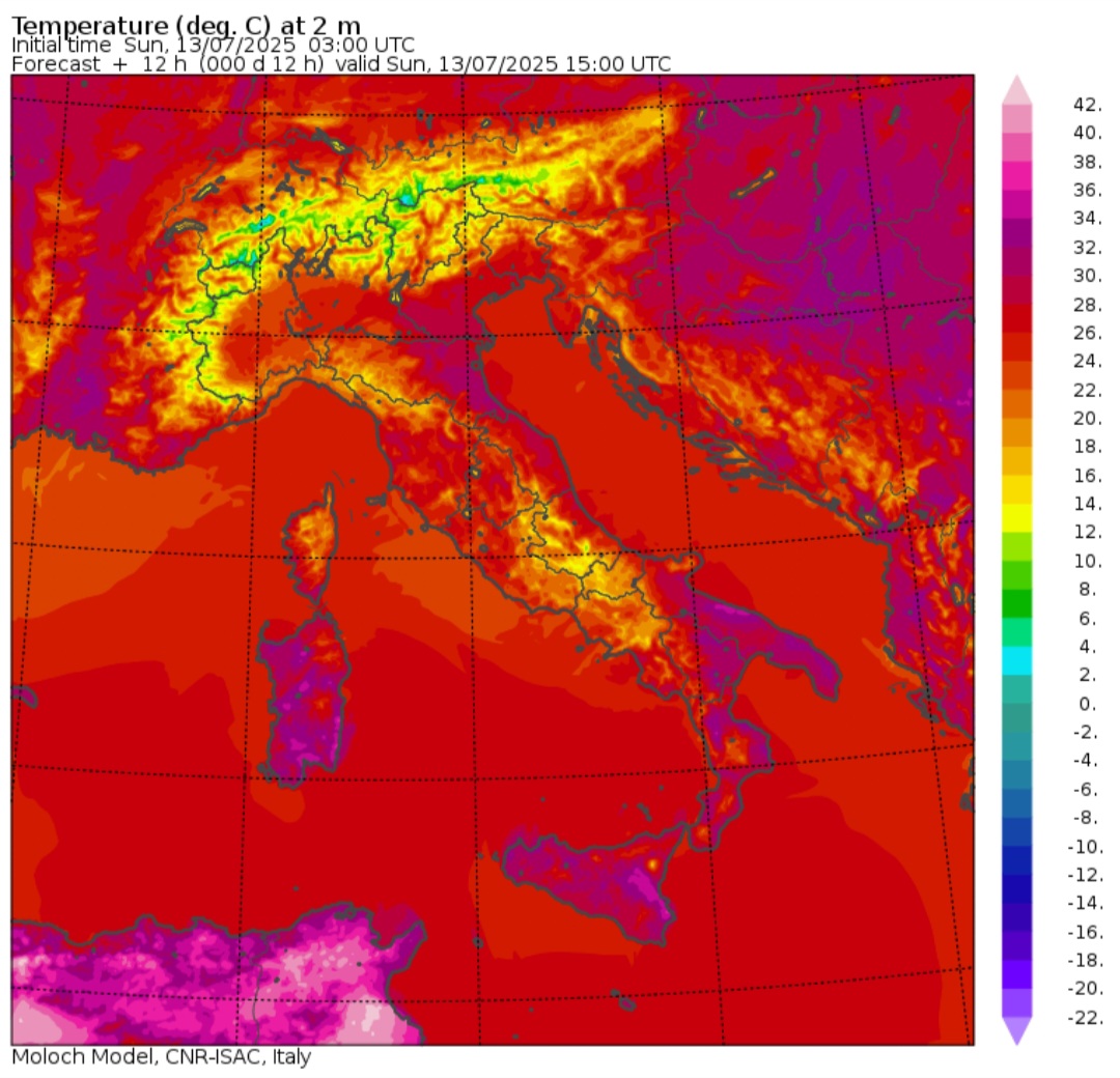 Temperature massime 13 luglio