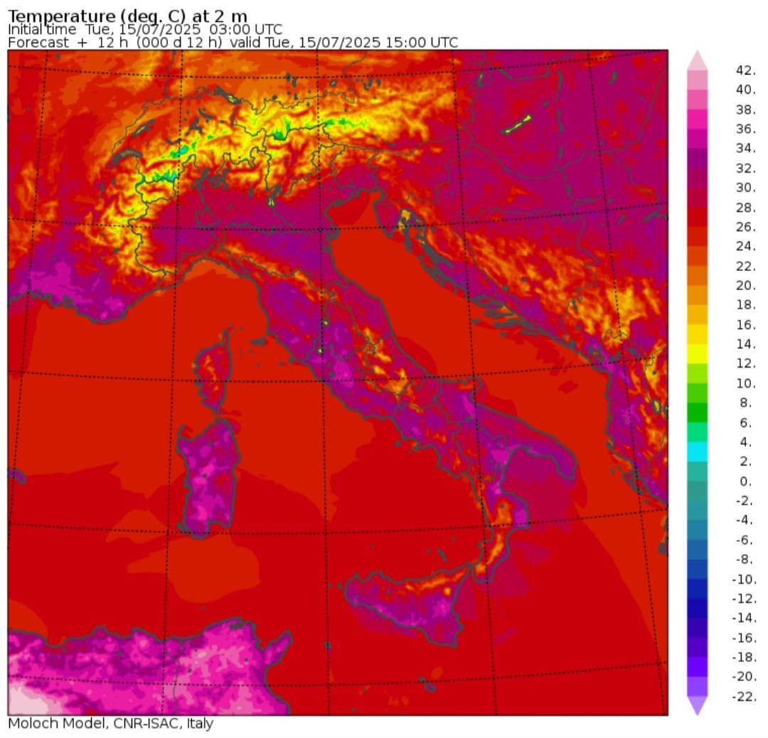Temperature massime 15 luglio
