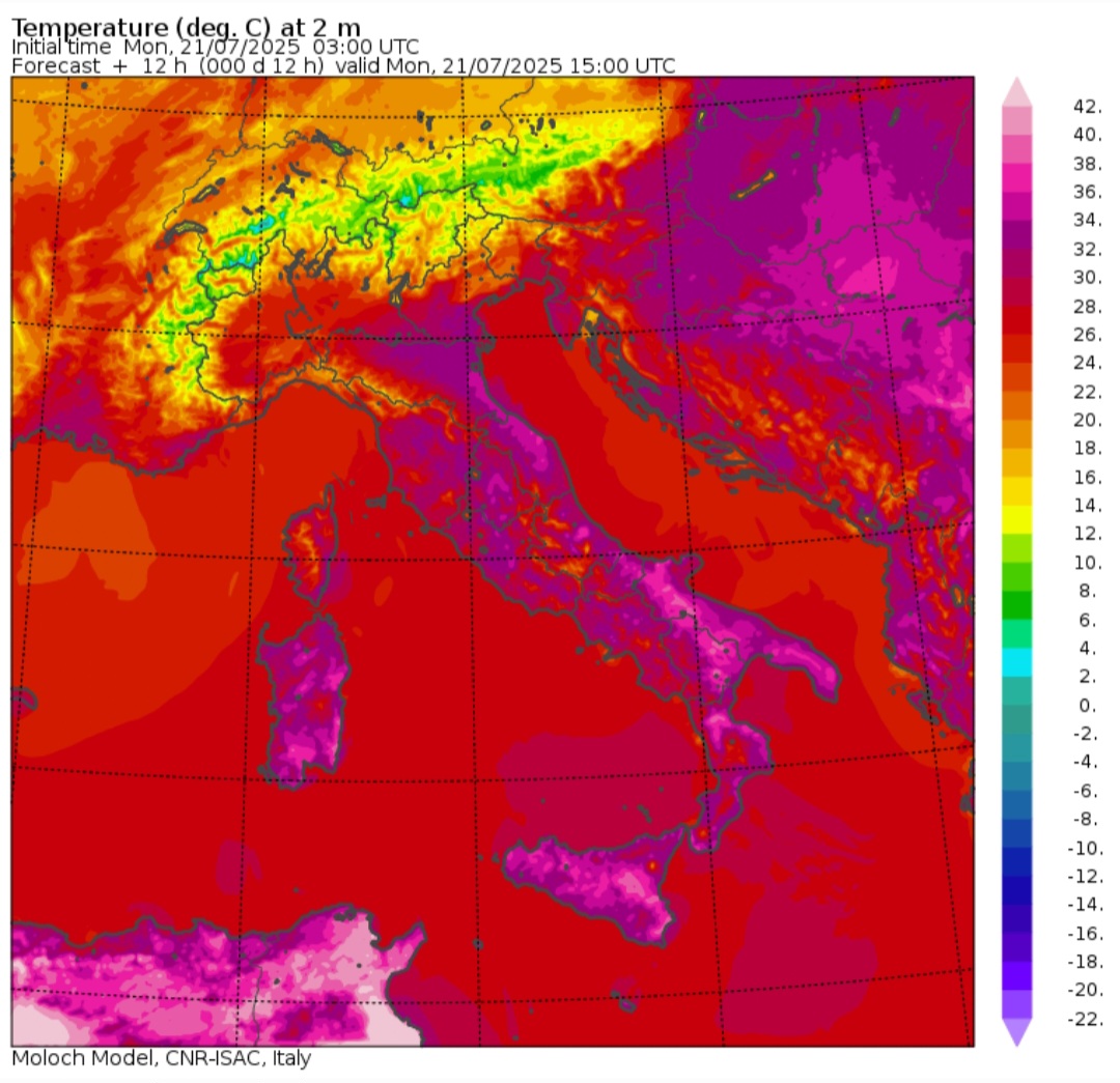Temperature massime 21 luglio