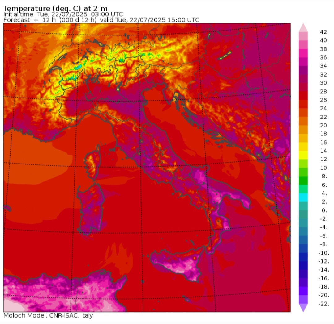 Temperature massime 22 luglio