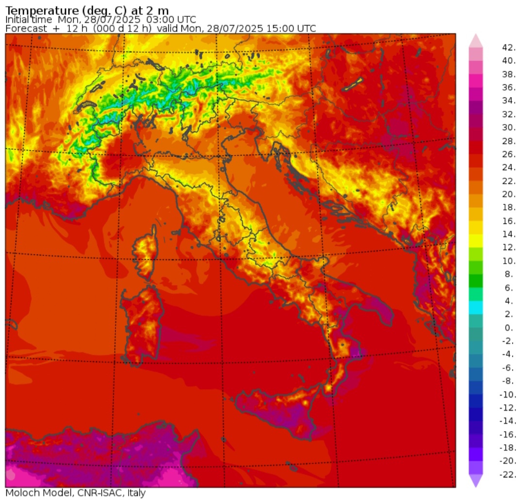Temperature massime 28 luglio