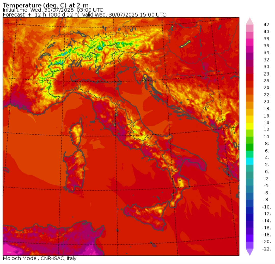 Temperature massime 30 luglio