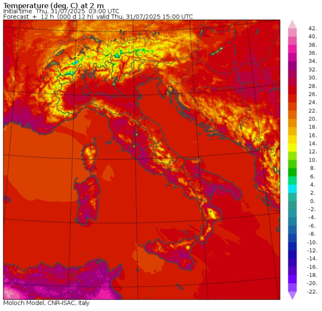 Temperature massime 31 luglio