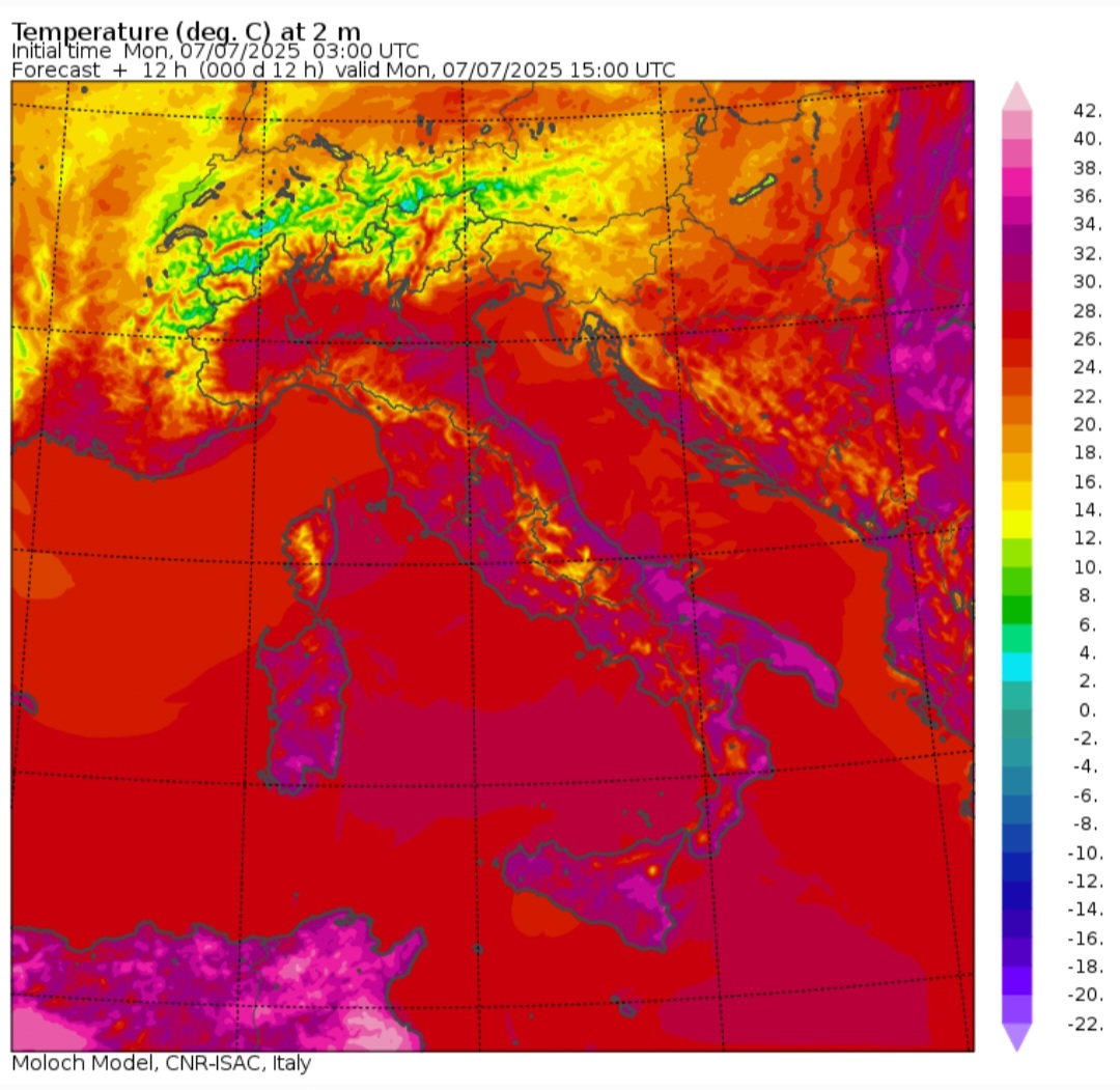 Temperature massime 7 luglio