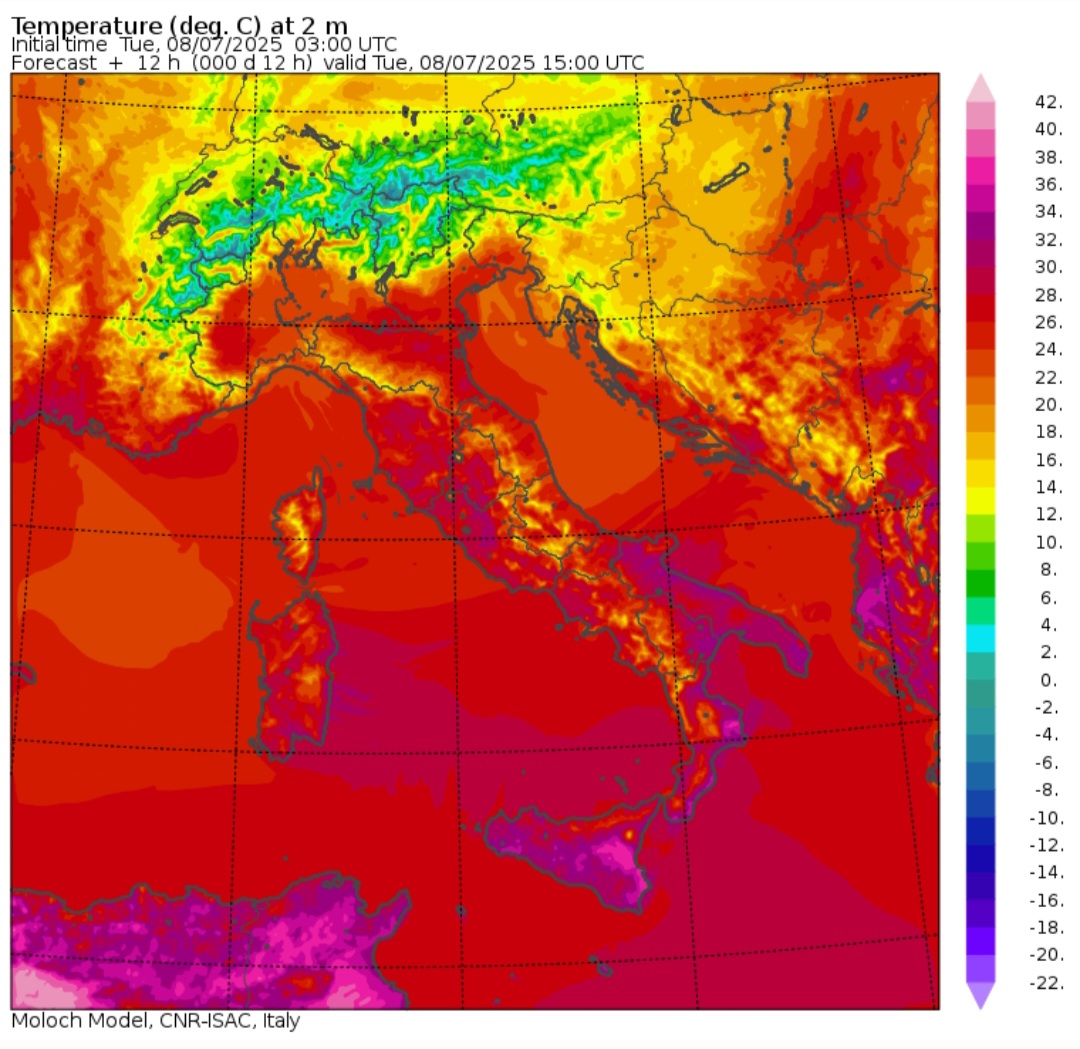 Temperature massime 8 luglio
