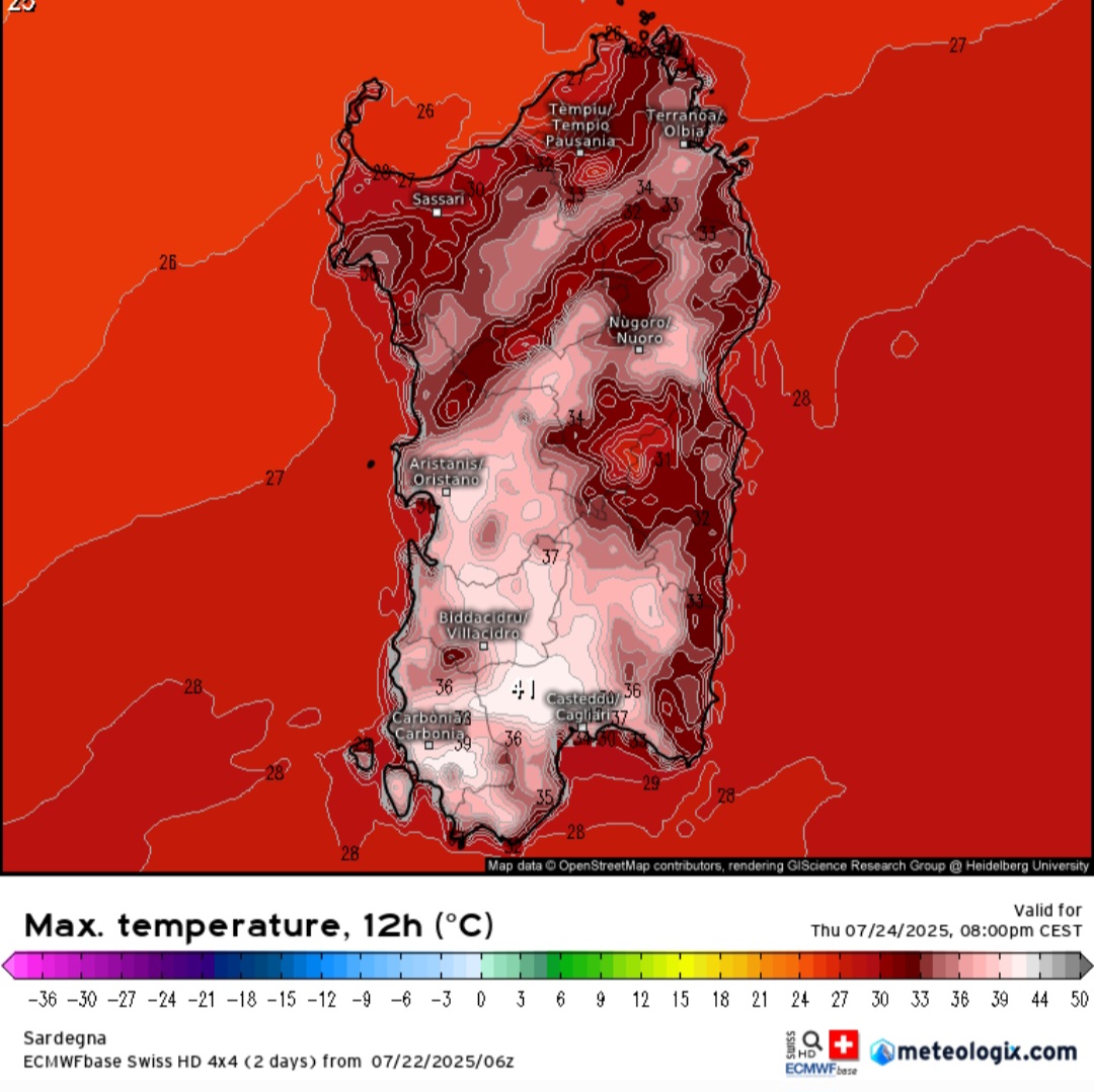 Temperature massime Sardegna 24 luglio