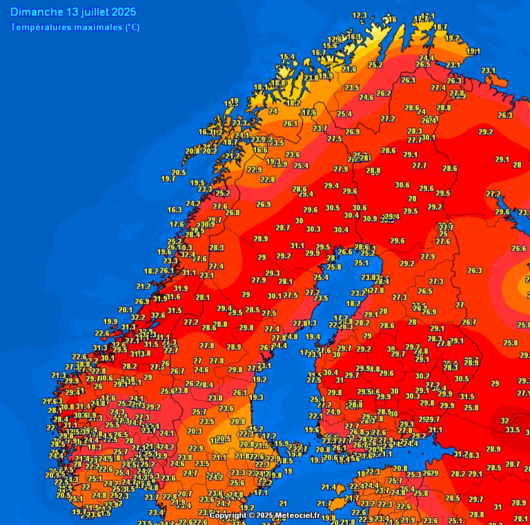 Temperature massime Scandinavia 13 luglio