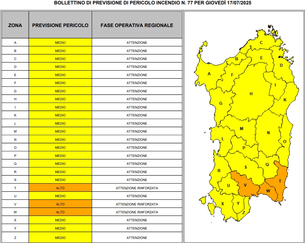 allerta incendi sardegna 17 luglio
